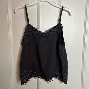 Black mesh embroidery top